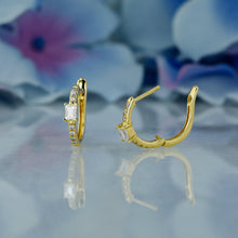 Load image into Gallery viewer, Single (Half Pair) 18k Solid Gold Natural Diamond Baguette Center Huggy Hoop Earrings