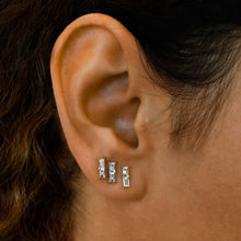 Load image into Gallery viewer, Single (Half Pair) 18k Solid Gold Diamond Double Baguette Bar Earring Stud Climber Crawler