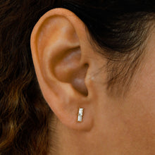 Load image into Gallery viewer, Single (Half Pair) 18k Solid Gold Diamond Double Baguette Bar Earring Stud Climber Crawler