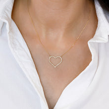 Load image into Gallery viewer, 14k Gold + Genuine High Quality Diamond Classic Open Heart Necklace for Girls or Women White Yellow or Rose Gold w/ Adjustable Chain