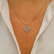 Load image into Gallery viewer, 14k Solid Gold Natural Diamond Bordered Heart Rainbow Sapphire Pendant Necklace with Adjustable Chain