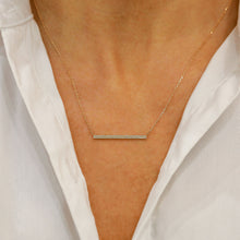 Load image into Gallery viewer, 14k Solid Gold Natural Diamond Micro-Pave Bar Trapeze Necklace with Adjustable Drawstring Chain