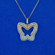 Load image into Gallery viewer, 18k Solid Gold Natural Diamond Border Light Blue Enamel Open Butterfly Necklace with Adjustable Drawstring Chain
