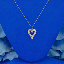 Load image into Gallery viewer, 18k Solid Gold Natural Diamond Border Pink Enamel Open Heart Necklace with Adjustable Drawstring Chain