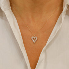 Load image into Gallery viewer, 18k Solid Gold Natural Diamond Border Pink Enamel Open Heart Necklace with Adjustable Drawstring Chain