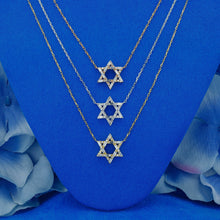 Load image into Gallery viewer, 18k Solid Gold Natural Diamond Baguette and Round Open Star of David Necklace with Adjustable Drawstring Chain