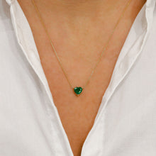 Load image into Gallery viewer, 18k Solid Gold Natural Emerald Heart Shaped Solitaire Necklace with Adjustable Drawstring Chain