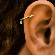 Load image into Gallery viewer, Single (Half Pair) 14k Solid Gold Natural Diamond Dangle Tear Drop Illusion Non-Pierce Ear Cuff