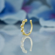 Load image into Gallery viewer, Single (Half Pair) 14k Solid Gold Natural Diamond Twist Leaf Illusion Non-Pierce Ear Cuff