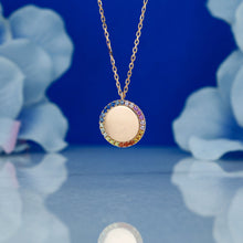 Load image into Gallery viewer, 14k Solid Gold Rainbow Sapphire Border Round Pendant Necklace with Adjustable Chain