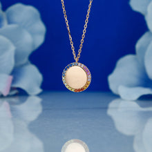 Load image into Gallery viewer, 14k Solid Gold Rainbow Sapphire Border Round Pendant Necklace with Adjustable Chain