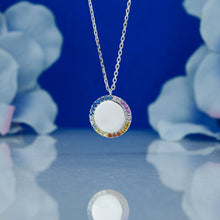 Load image into Gallery viewer, 14k Solid Gold Rainbow Sapphire Border Round Pendant Necklace with Adjustable Chain