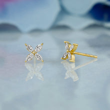 Load image into Gallery viewer, Single (Half Pair) 14k Solid Gold Natural Diamond Marquise Flower Shape Stud Earring