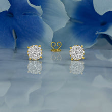 Load image into Gallery viewer, 14k Solid Gold Natural Diamond 4 Prong Round Cluster Stud Earrings