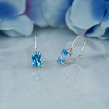 Load image into Gallery viewer, 14k Solid Gold Natural Diamond Trio Cluster with Oval Blue Topaz Drop Earrings