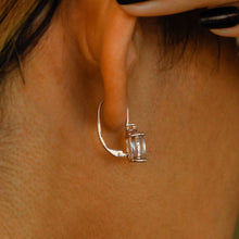 Load image into Gallery viewer, 14k Solid Gold Natural Diamond Trio Cluster with Oval Blue Topaz Drop Earrings