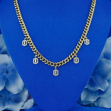 Load image into Gallery viewer, 14k Solid Yellow Gold Natural Diamond Bordered Baguette Drops on Heavy Weight Cuban Link Adjustable Choker Necklace