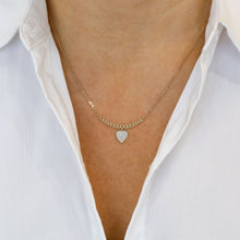 Load image into Gallery viewer, 14k Solid Gold Natural Diamond Dangling Pavé Heart Cuban Link with Adjustable Chain Necklace