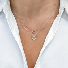 Load image into Gallery viewer, 14k Solid Gold Diamond Classic Open Diamond Heart Necklace Pendant with Adjustable Chain