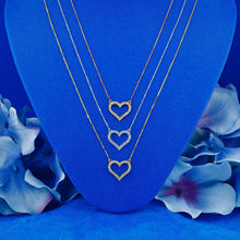 Load image into Gallery viewer, 14k Solid Gold Diamond Classic Open Diamond Heart Necklace Pendant with Adjustable Chain