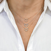 Load image into Gallery viewer, 14k Solid Gold Diamond Classic Open Diamond Heart Necklace Pendant with Adjustable Chain