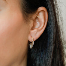 Load image into Gallery viewer, Pair of 18k Gold and Genuine Diamond Round Huggy Hoop Earrings with Dangling Diamonds High Quality in Rose Yellow or White Gold