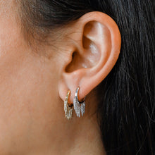 Load image into Gallery viewer, Pair of 18k Gold and Genuine Diamond Round Huggy Hoop Earrings with Dangling Diamonds High Quality in Rose Yellow or White Gold