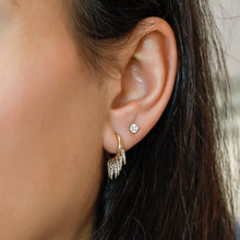 Load image into Gallery viewer, Pair of 18k Gold and Genuine Diamond Round Huggy Hoop Earrings with Dangling Diamonds High Quality in Rose Yellow or White Gold