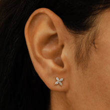 Load image into Gallery viewer, Single (Half Pair) 14k Solid Gold Natural Diamond Marquise Flower Shape Stud Earring