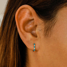 Load image into Gallery viewer, 18k Solid Gold Natural Diamond Round and Turquoise Lever Back Huggy Hoop Earrings