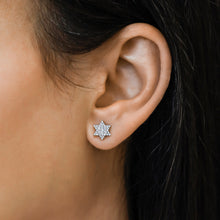Load image into Gallery viewer, Pair of 18k White Gold and Genuine Pave Diamond Jewish 6 Pointed Star of David Stud Earrings w/ High Quality Diamonds for Women