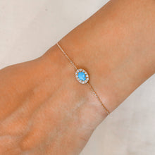Load image into Gallery viewer, 18k Gold and Genuine Diamond and Turquoise Oval Chain Bracelet w/ High Quality Stones in White, Yellow or Rose Gold w/ Adjustable Drawstring