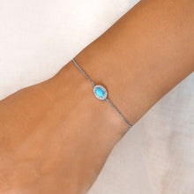 Load image into Gallery viewer, 18k Gold and Genuine Diamond and Turquoise Oval Chain Bracelet w/ High Quality Stones in White, Yellow or Rose Gold w/ Adjustable Drawstring