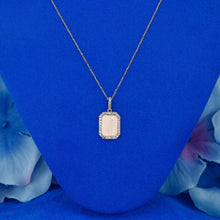 Load image into Gallery viewer, 14k Solid Gold Natural Diamond Border Small Rectangle Dog Tag Pendant with Adjustable Drawstring Chain