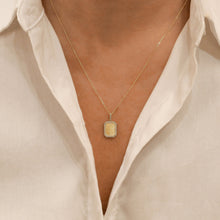 Load image into Gallery viewer, 14k Solid Gold Natural Diamond Border Small Rectangle Dog Tag Pendant with Adjustable Drawstring Chain