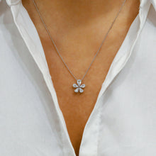 Load image into Gallery viewer, 14k Solid Gold Natural Diamond Baguette and Round Flower Illusion Cluster with Adjustable Chain