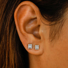 Load image into Gallery viewer, 18k Solid Gold Natural Diamond Rectangle Baguette Round Illusion Stud Earrings