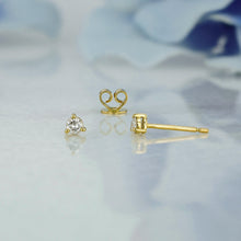 Load image into Gallery viewer, Single (Half Pair) 14k Solid Gold Natural Diamond Low Profile Small Three Prong Minimalist Stud Earrings