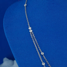 Load image into Gallery viewer, 18k Solid Gold Natural Diamond Double Strand Station Bezel Set Necklace with Adjustable Chain
