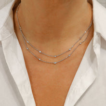 Load image into Gallery viewer, 18k Solid Gold Natural Diamond Double Strand Station Bezel Set Necklace with Adjustable Chain
