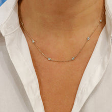 Load image into Gallery viewer, 14K Solid Gold Natural Diamond Bezel Set Station By The Yard Necklace with Adjustable Chain