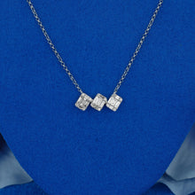 Load image into Gallery viewer, 14k Solid Gold Natural Diamond Three Rectangle Baguette Round Cluster Necklace with Adjustable Drawstring Chain