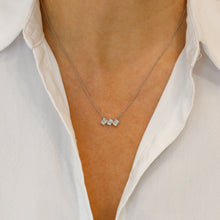 Load image into Gallery viewer, 14k Solid Gold Natural Diamond Three Rectangle Baguette Round Cluster Necklace with Adjustable Drawstring Chain