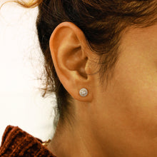 Load image into Gallery viewer, 14k Solid Gold Natural Diamond Double Halo Round Statement Cluster Stud Earrings