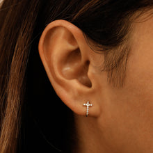 Load image into Gallery viewer, Single (Half Pair) 18k Solid Gold Natural Diamond Small Cross Lever Back Huggy Hoop Earrings
