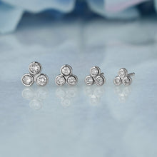 Load image into Gallery viewer, Single (Half Pair) 14k Solid Gold Natural Diamond 3 Stone Trio Bezel Set Stud Earring