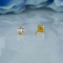 Load image into Gallery viewer, 18k Solid Gold Natural Diamond Rectangle Baguette Round Illusion Stud Earrings