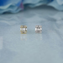 Load image into Gallery viewer, 18k Solid Gold Natural Diamond Rectangle Baguette Round Illusion Stud Earrings