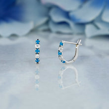 Load image into Gallery viewer, 18k Solid Gold Natural Diamond Round and Turquoise Lever Back Huggy Hoop Earrings