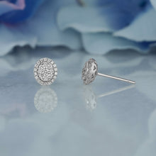 Load image into Gallery viewer, 14k Solid Gold Natural Diamond Oval Shape with Halo Cluster Statement Stud Earrings